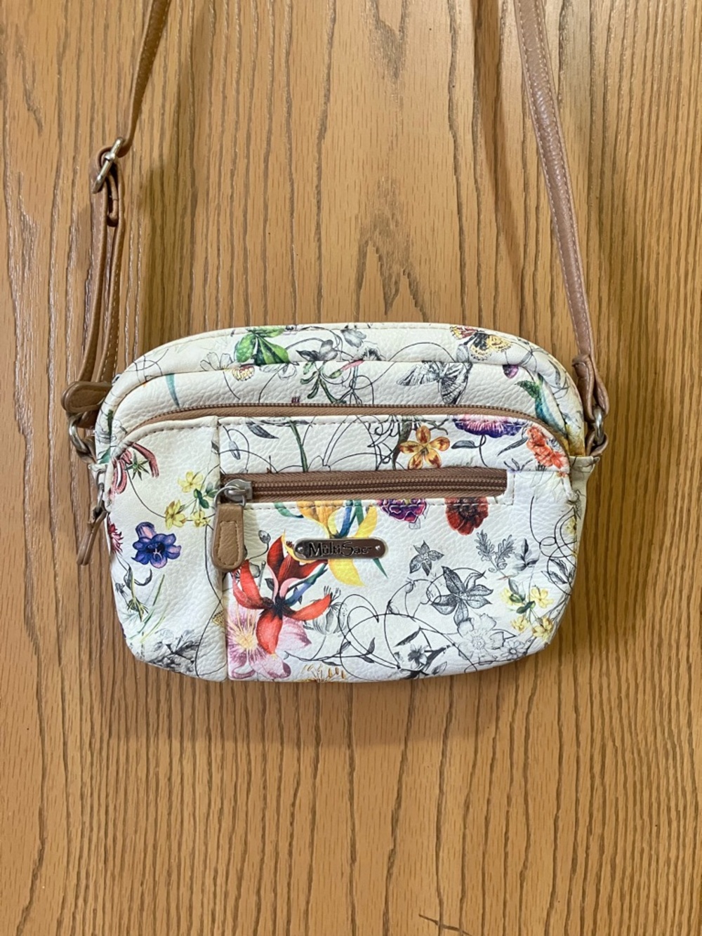 Floral Crossbody Bag with Tan Strap by MultiBran - Picture 2 of 9